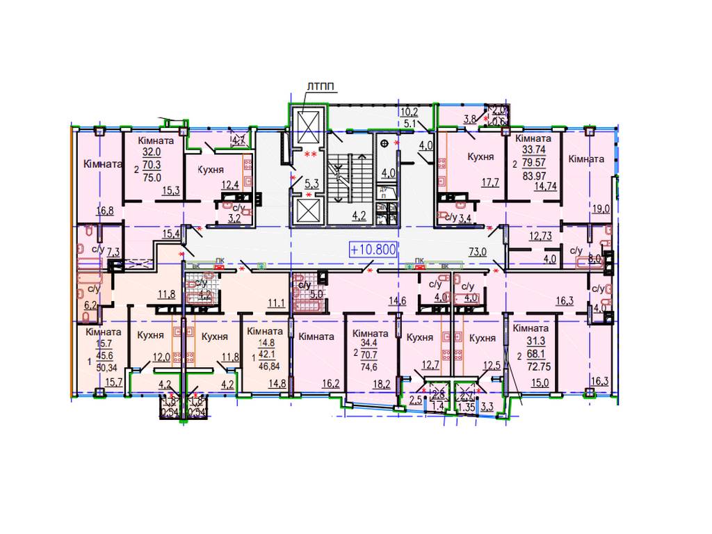 ЖК Авиационный, дом 1, секция 3, план типового этажа