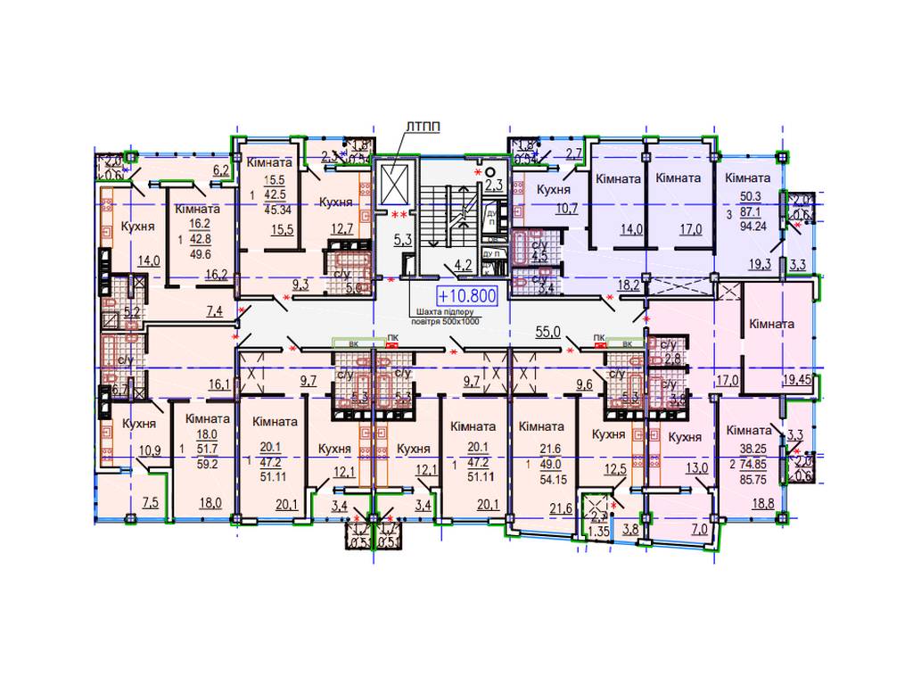 ЖК Авиационный, дом 1, секция 4, план типового этажа
