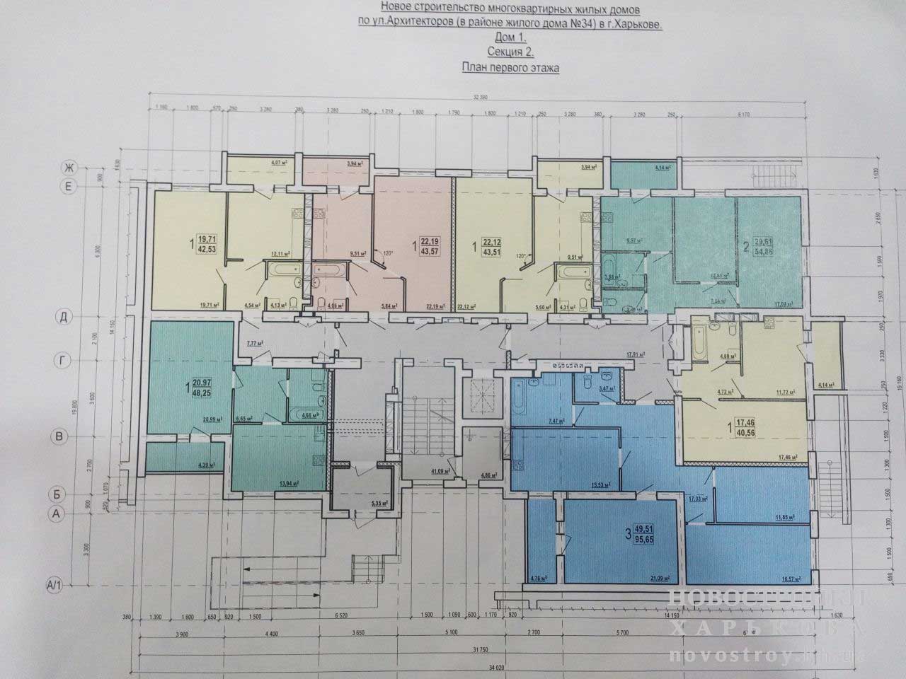 План, ЖК Домостроительная, ул. Архитекторов, дом 1 (секция 2), 1 этаж