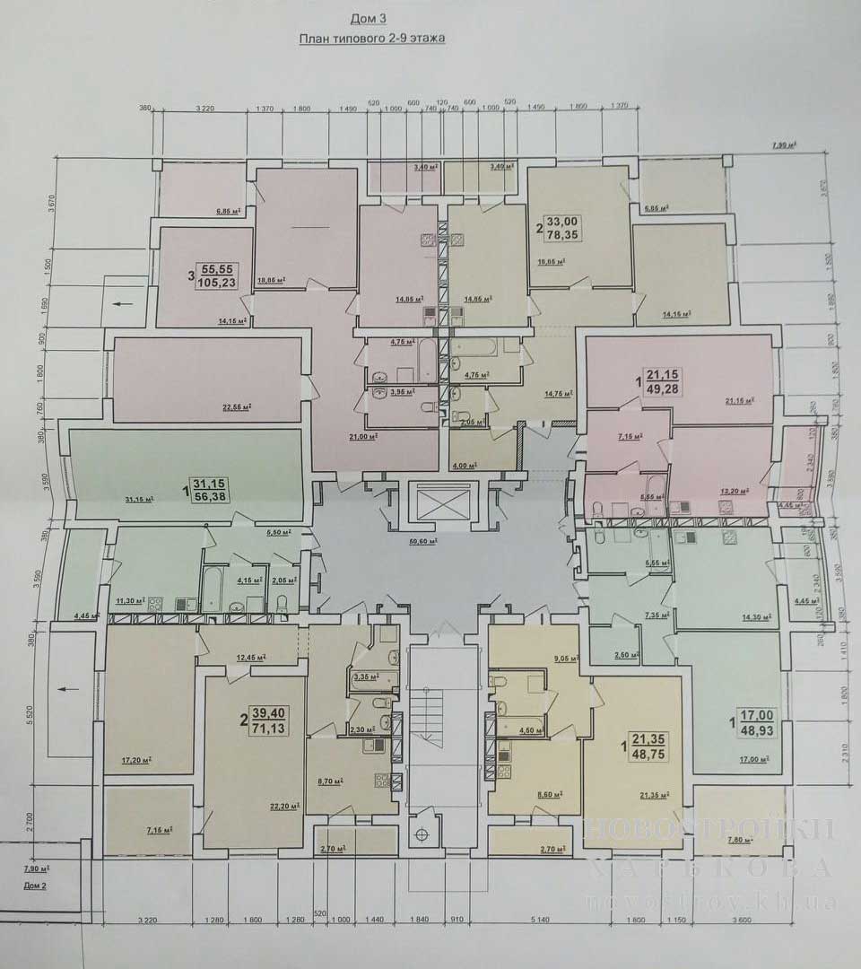 План, ЖК Домостроительная, дом 3, 2-9 этаж