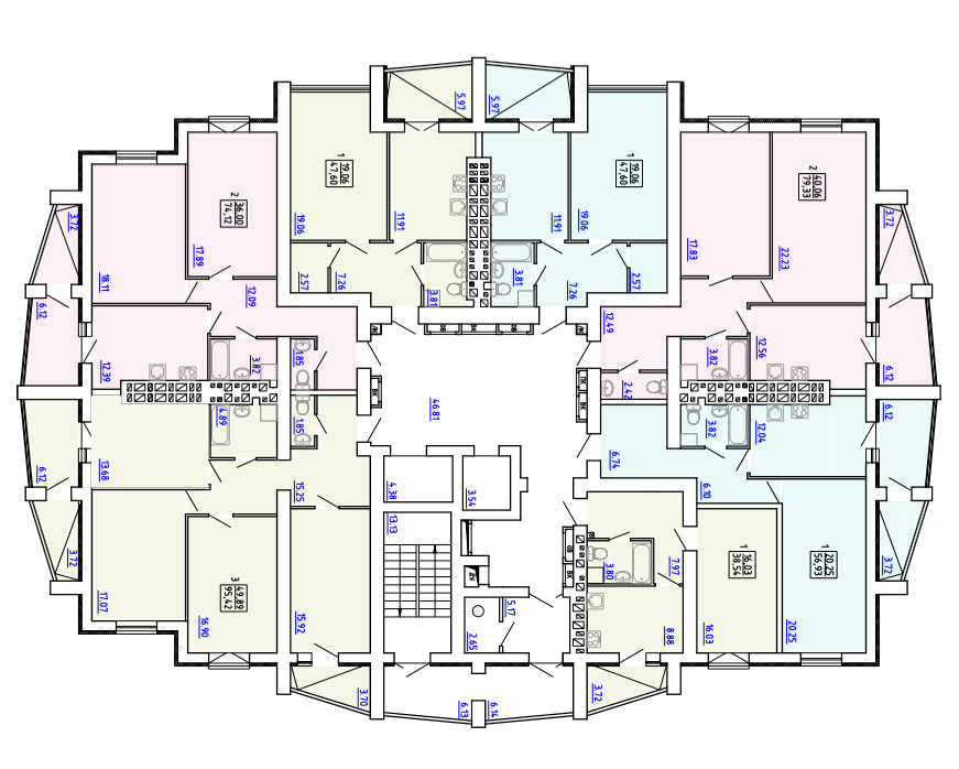 План, ЖК Искринский, дом 2, 2-16 этаж