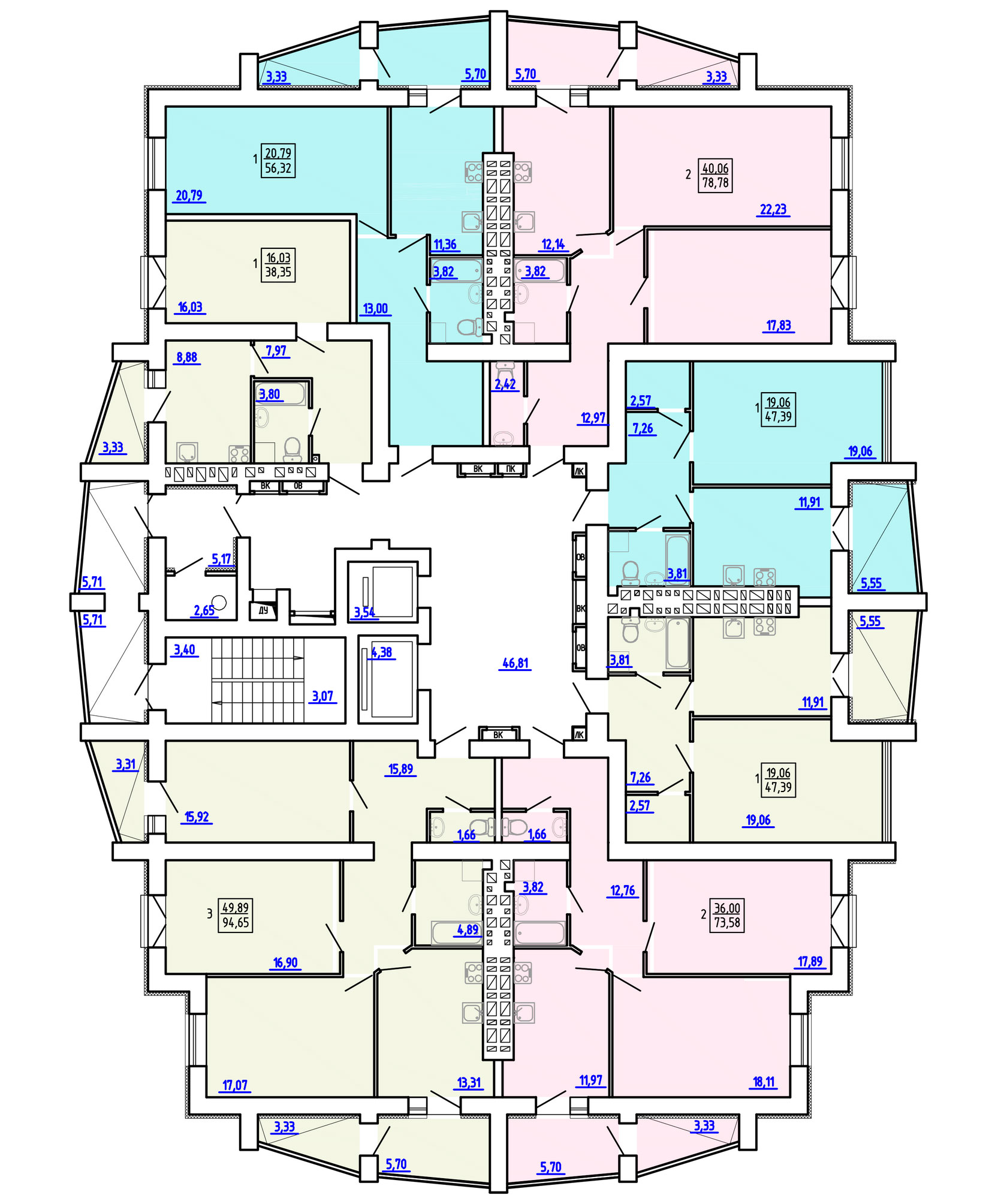 План, ЖК Искринский, дом 4, 2-8 этаж