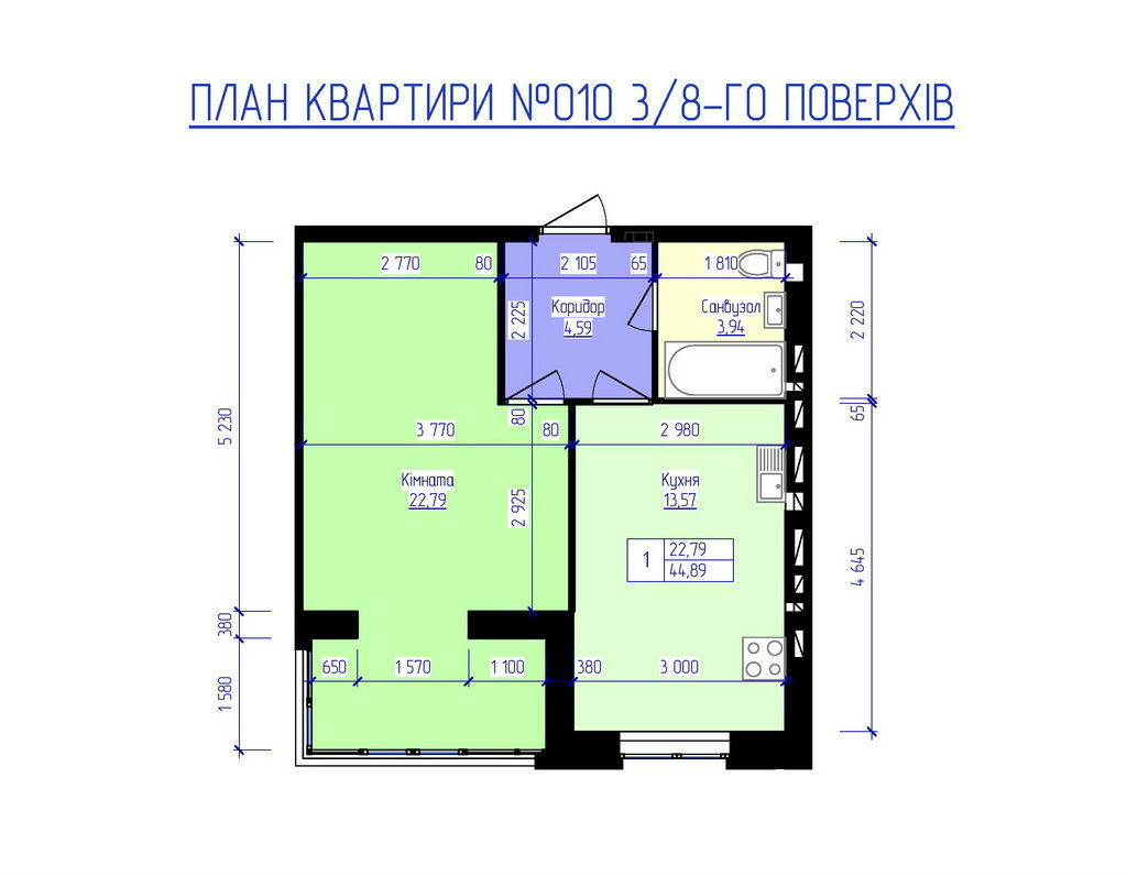 План, ЖК Лазурный, квартира № 10, 3-8 этаж