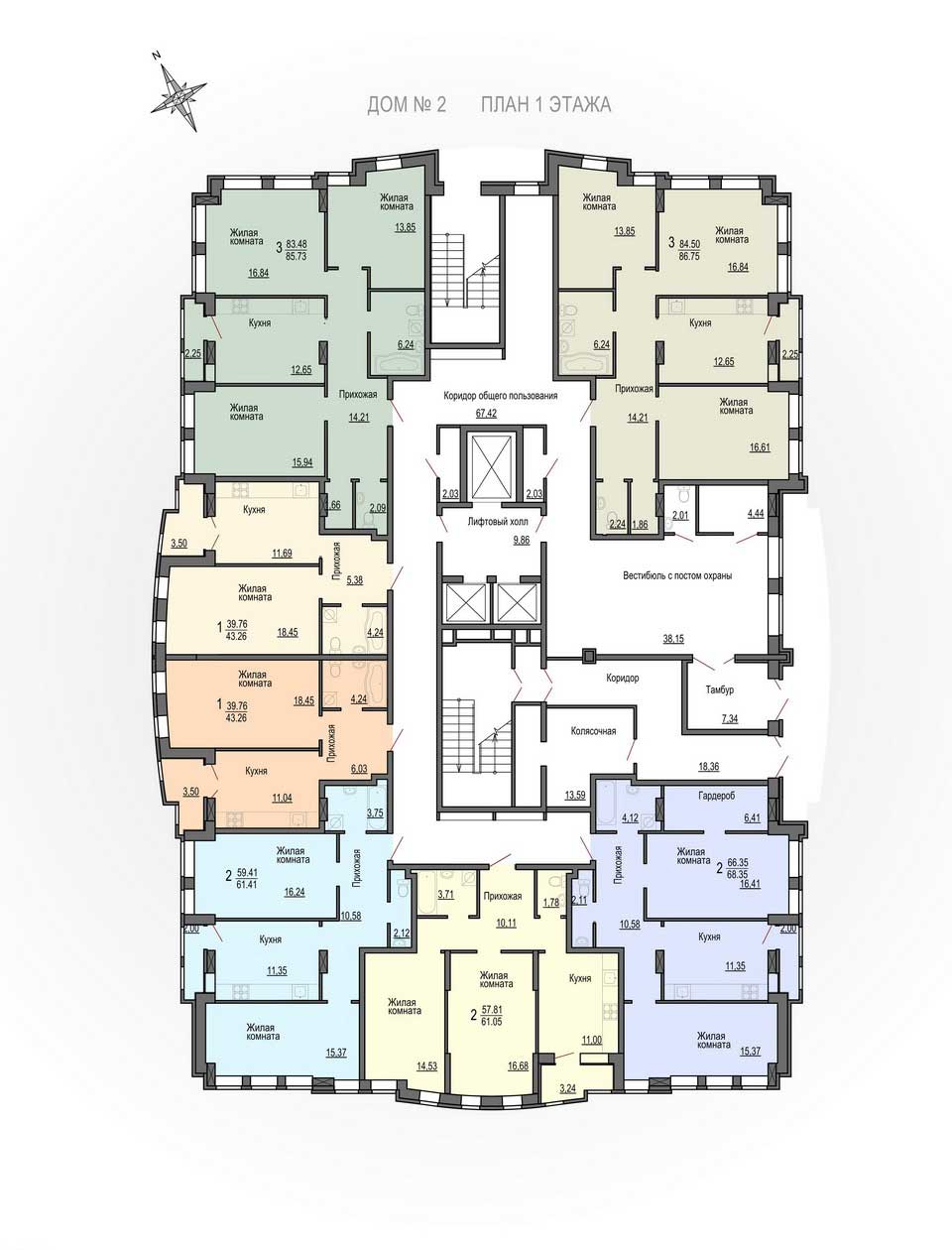 План, ЖК Меридиан, дом 2, 1 этаж