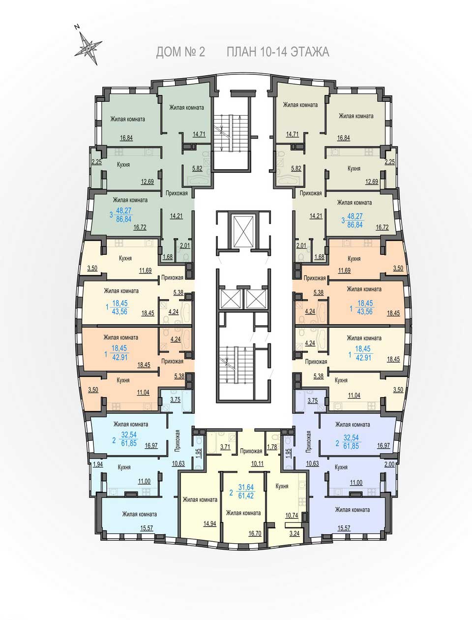 План, ЖК Меридиан, дом 2, 10-14 этаж
