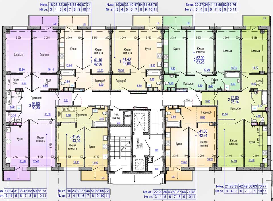 План, ЖК Меридиан, дом 8, 3-11 этаж