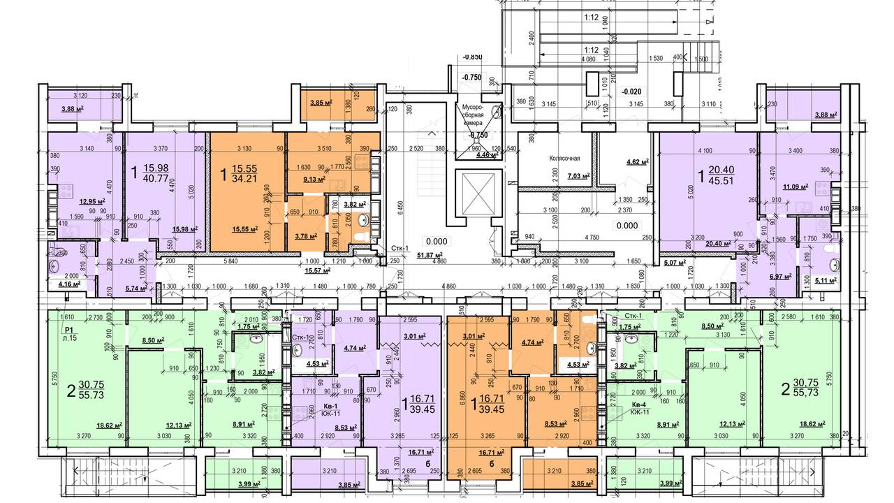 План, ЖК Мира-3, дом 9, секция 1, 1 этаж