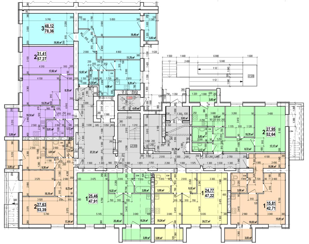 План, ЖК Мира-3, дом 9, секция 2, 1 этаж
