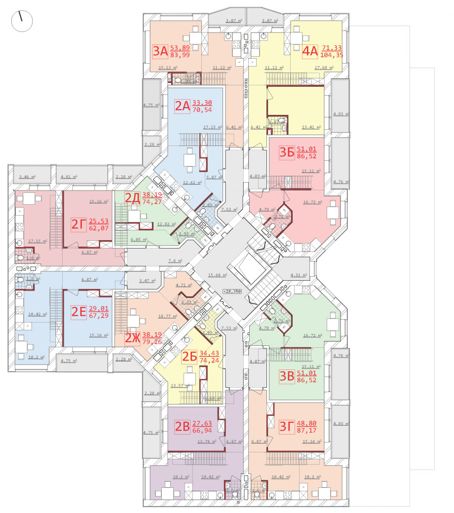 План, ЖК Новый дом на Котлова, Секция 2Б, 10-11 этаж