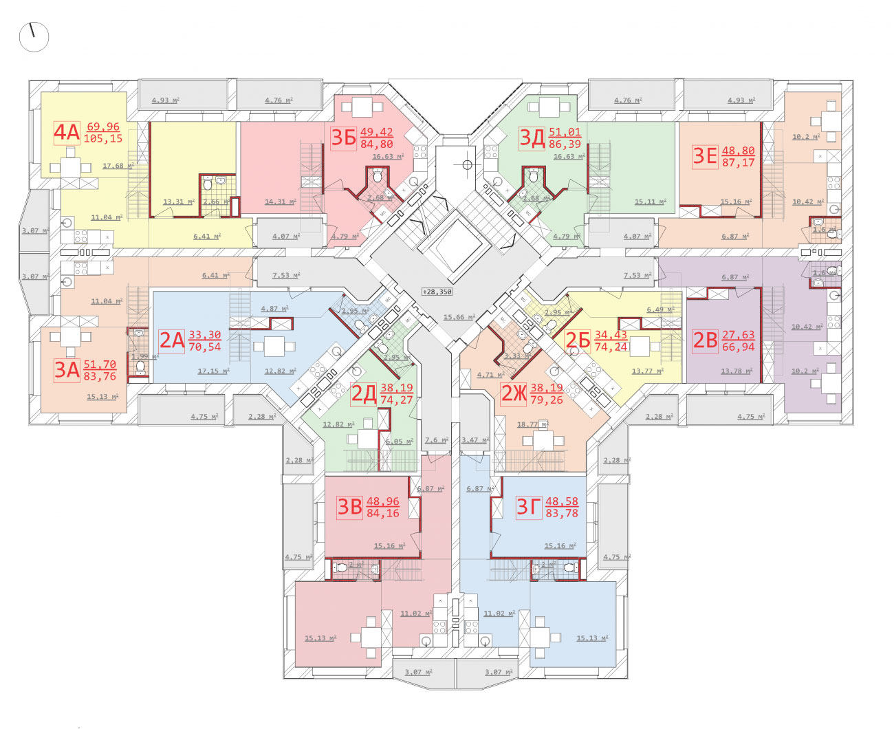 План, ЖК Новый дом на Котлова, Секция 2В, 10-11 этаж