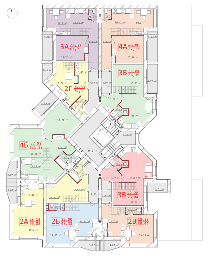 План, ЖК Новый дом на Котлова, Секция 4, 10-11 этаж