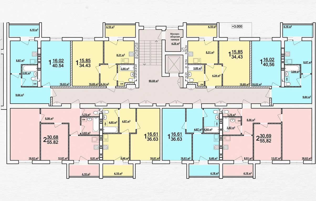 План, ЖК Ньютона, дом 13А, 2-9 этаж