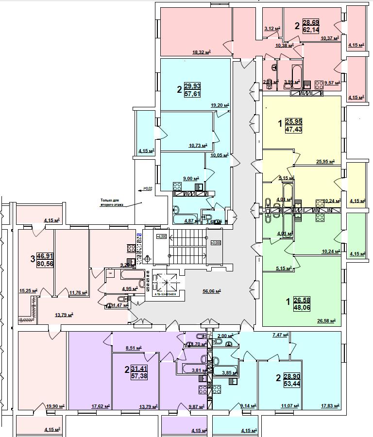 План, ЖК Ньютона, дом 1А, 2-8 этаж