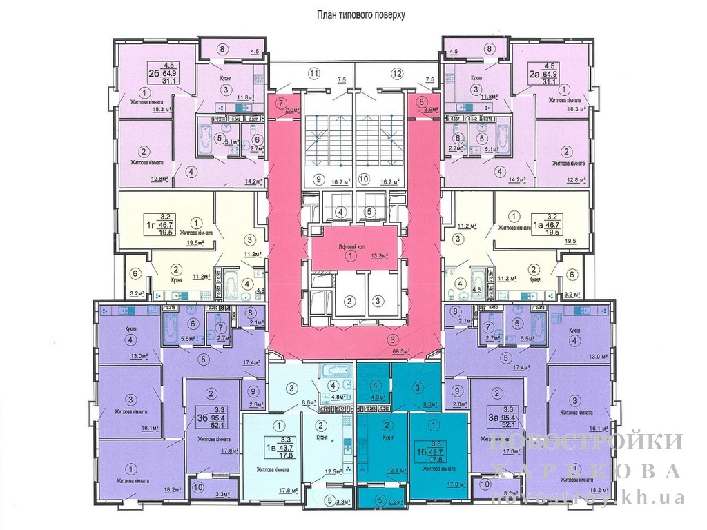 План, ЖК Оазис, дом 6, 2-22 этаж