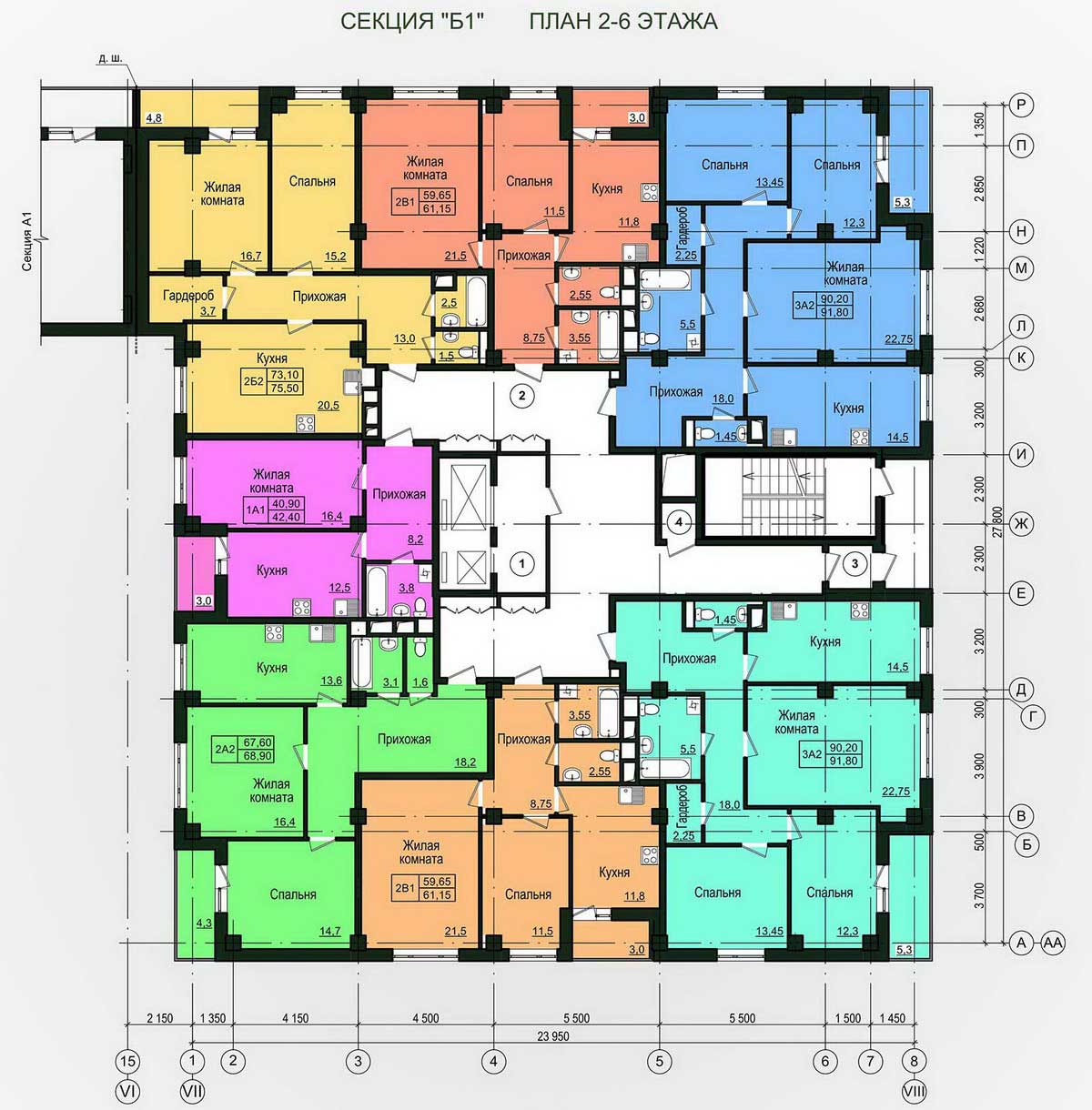 План, ЖК Пролісок, секция Б1, 2-6 этаж