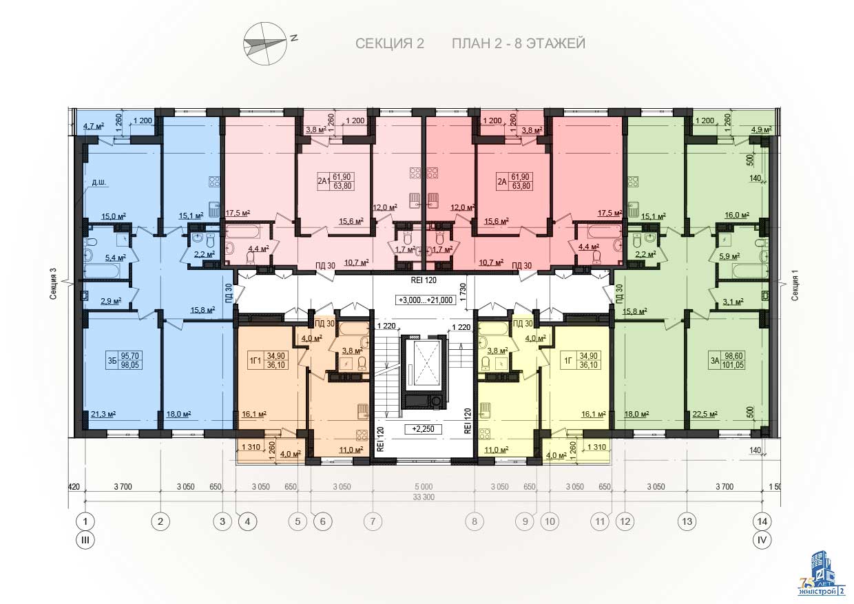 План, ЖК Пролісок, дом 4, секция 2, 2-8 этаж