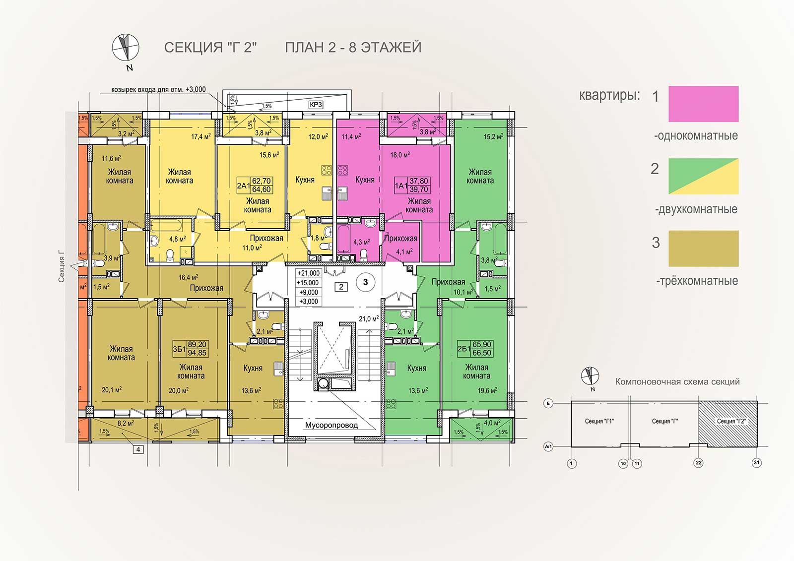 План, ЖК Пролісок, секция Г2, 2-8 этаж