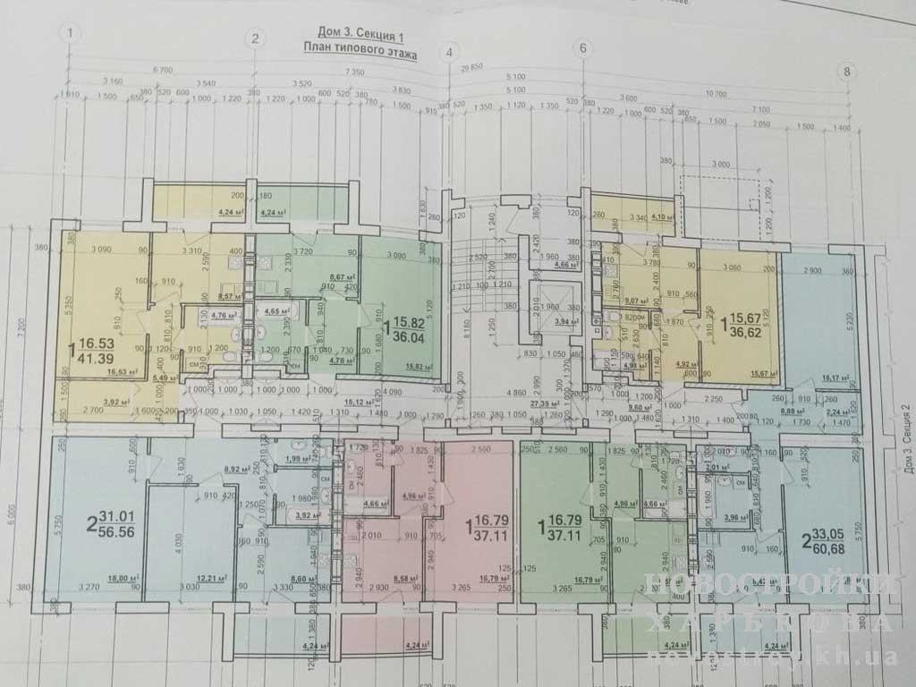 План, ЖК Радужный, дом 3, секция 1, 2-9 этаж