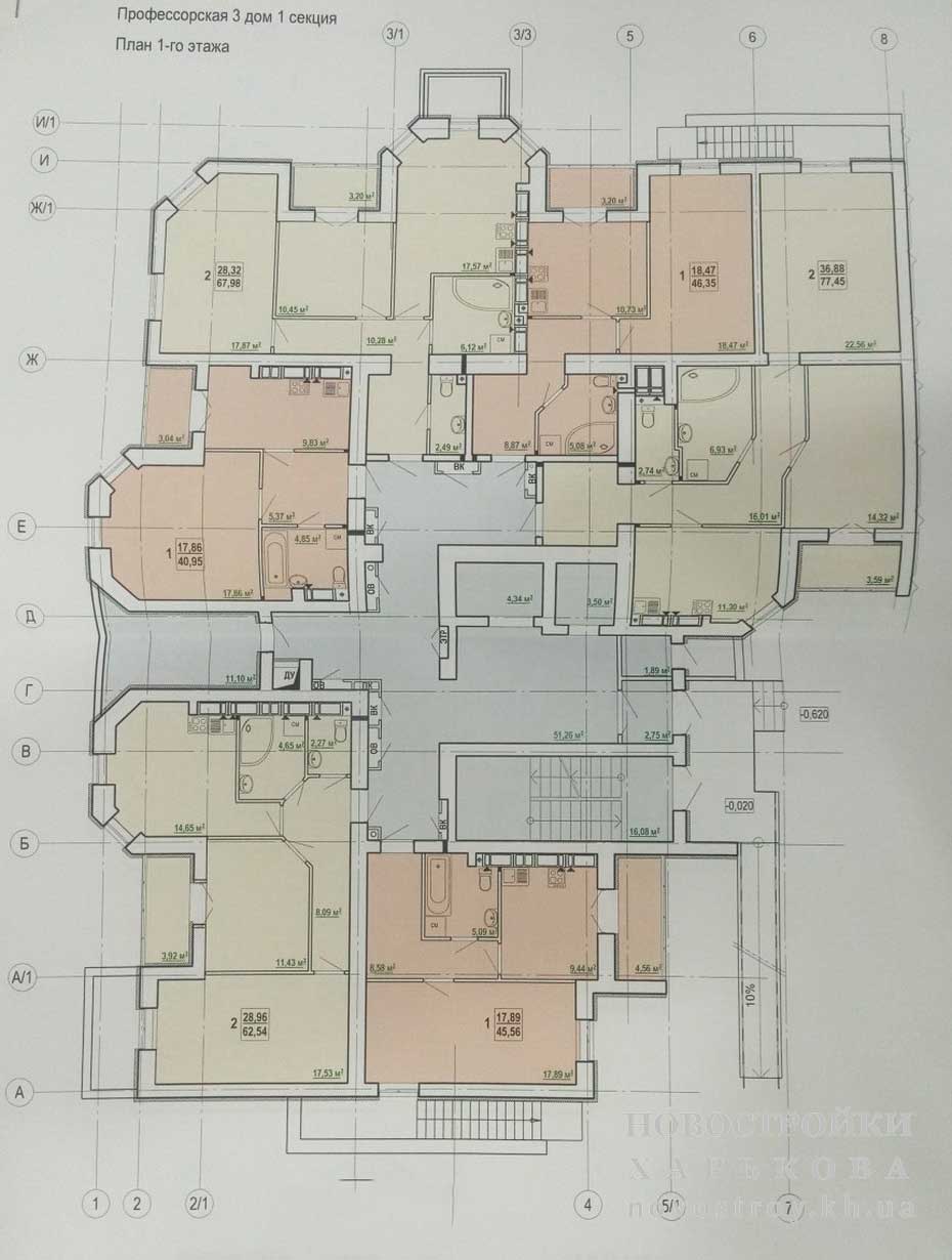 План, ЖК Сокольники, дом 3(1), 1 этаж