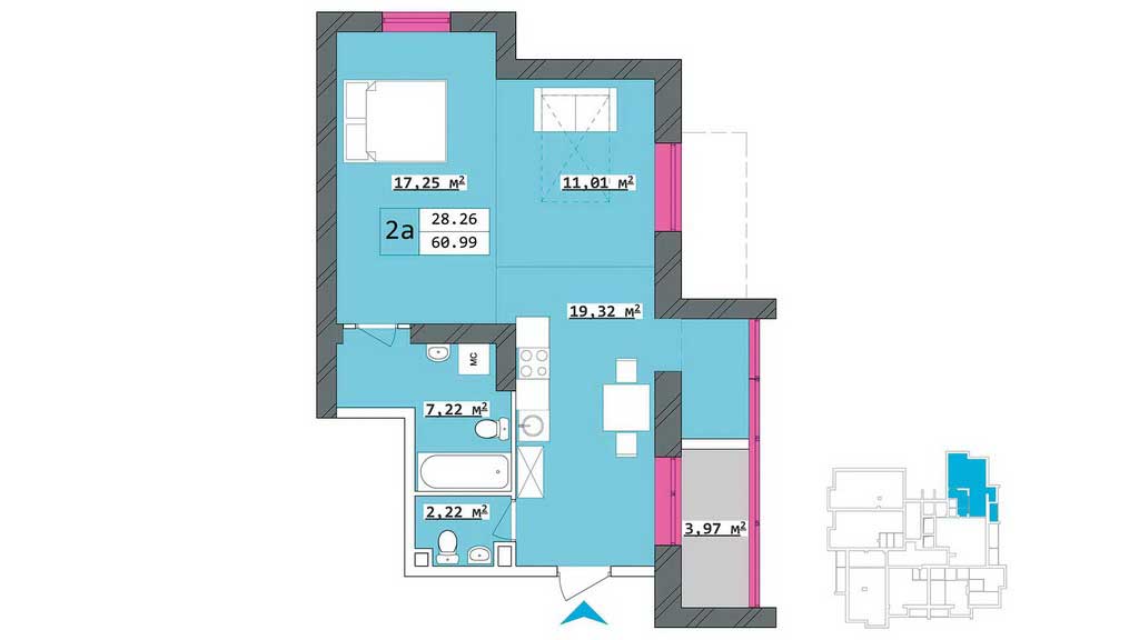 План, ЖК Столичный, 2-комнатная квартира 2А (3)