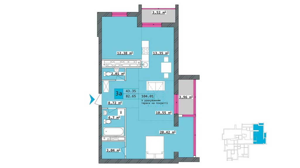 План, ЖК Столичный, 3-комнатная квартира 3А (4)